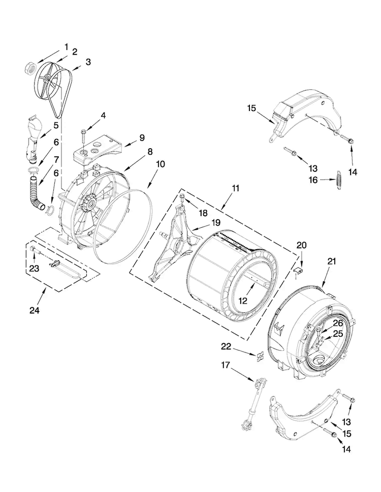 Tub And Basket Parts Diagram and Parts List for MHWE301YW00  Maytag Washer
