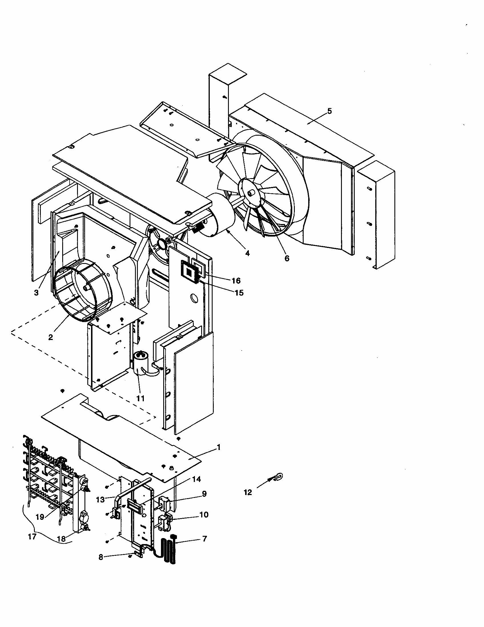 Center Partition Assembly/controls Diagram and Parts List for RE18090C2D REV B Amana Air Conditioner
