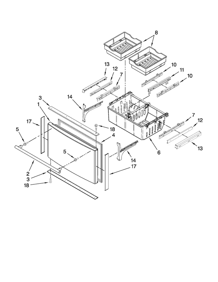 Freezer Door Parts Diagram and Parts List for JFI2089WTS4  Jenn-Air Refrigerator