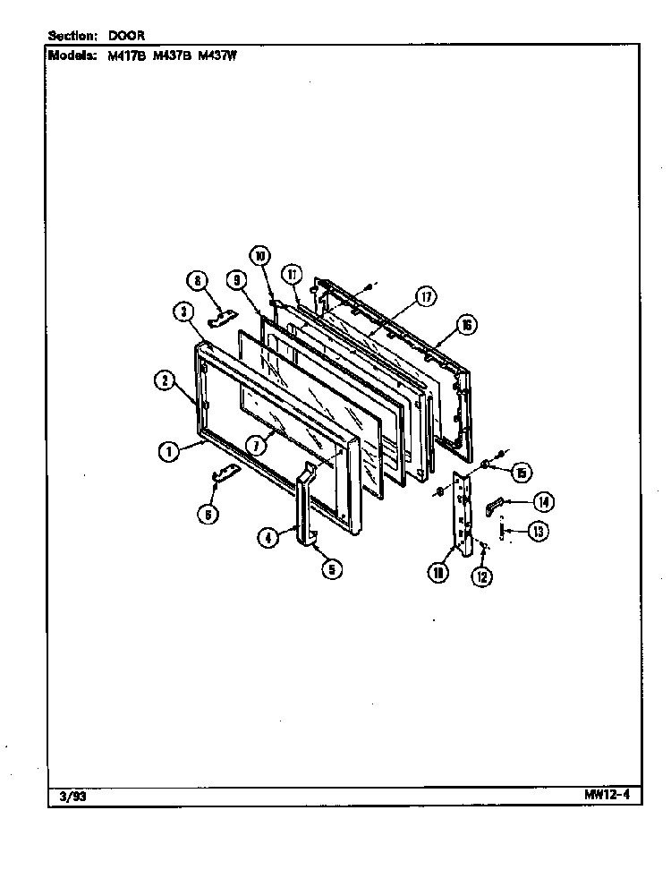 Door Diagram and Parts List for M437B  Jenn-Air Microwave