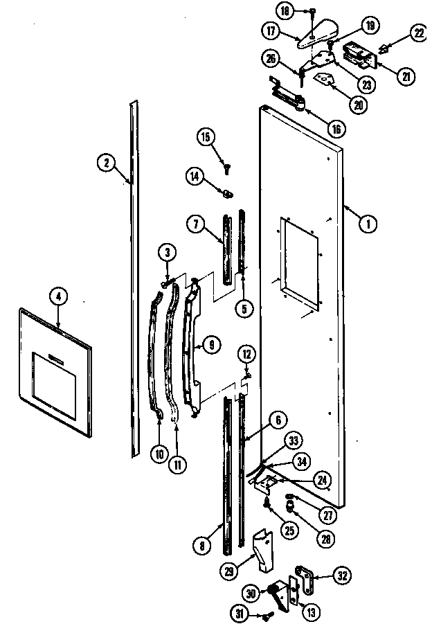 Freezer Outer Door Diagram and Parts List for RSW2200CAL DM31B Maytag Refrigerator