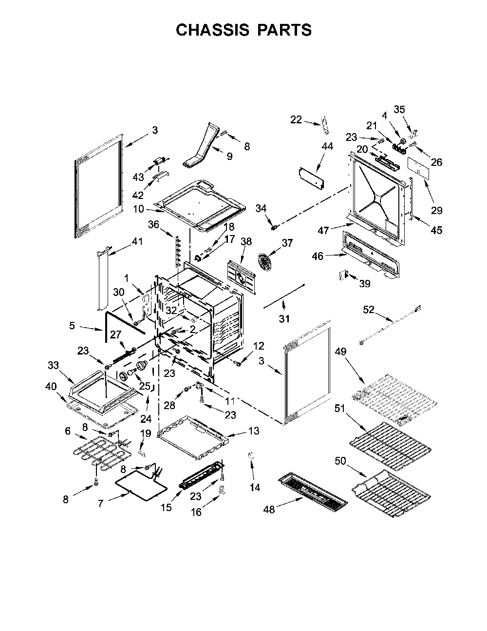 Chassis Parts Diagram and Parts List for 66442793710  Kenmore Range