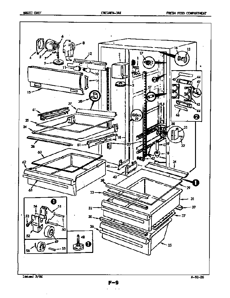 Fresh Food Compartment Diagram and Parts List for CRC24EA-3AI-5M75B  Magic Chef Refrigerator