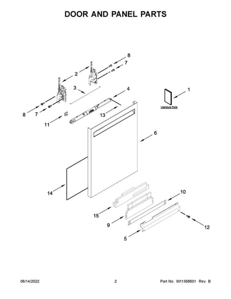 Door And Panel Parts Diagram and Parts List for JDPSG244LS1  Maytag Dishwasher