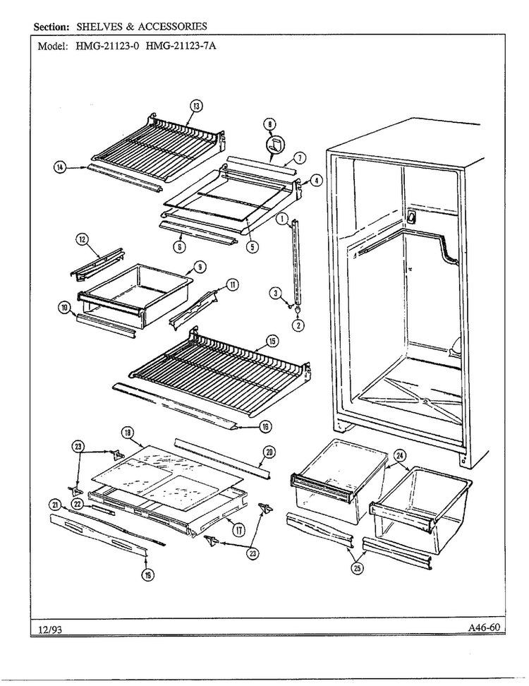 Shelves And Accessories Diagram and Parts List for 21123-0  Admiral Refrigerator
