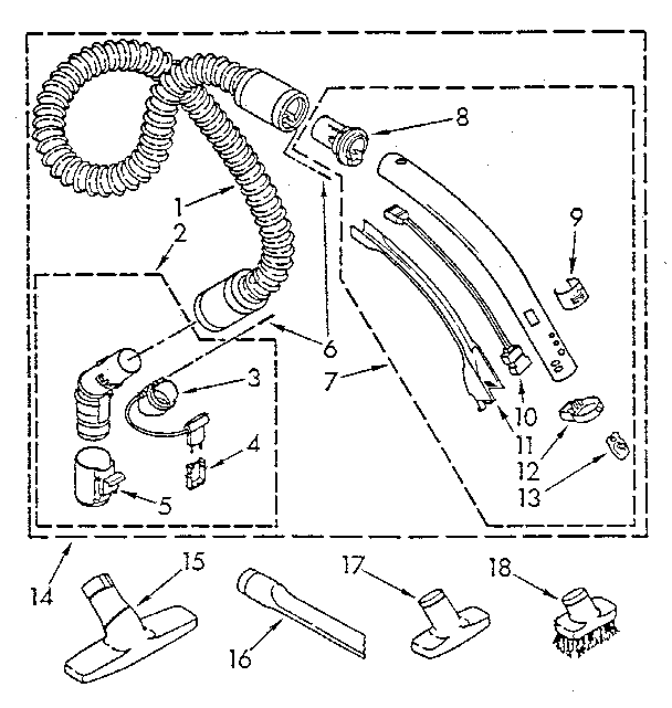 Hose And Attachment Diagram and Parts List for 1162439080  Kenmore Canister Vacuum