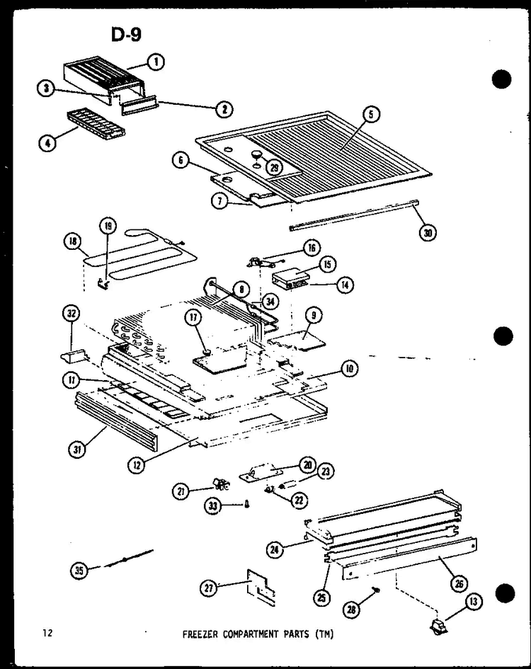 Freezer Compartment Parts Diagram and Parts List for TM14E-P74645-11W  Amana Refrigerator