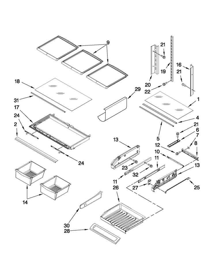Shelf Parts Diagram and Parts List for JFI2089AEP9  Jenn-Air Refrigerator