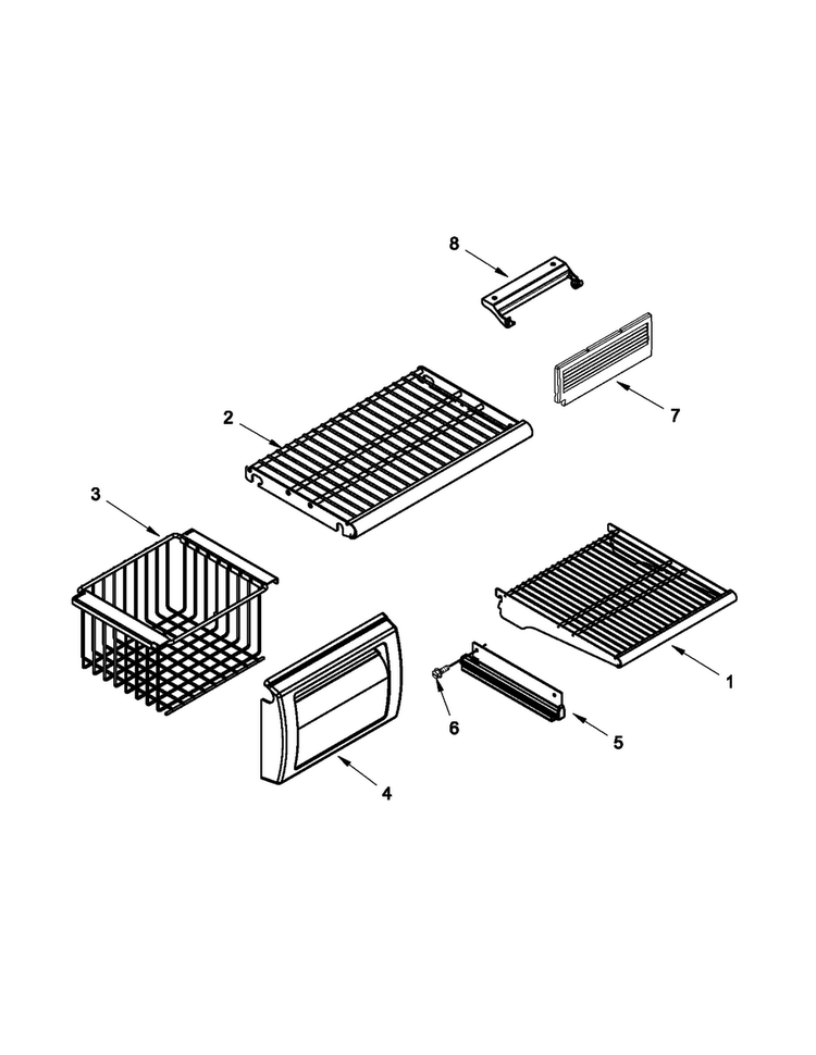 Freezer Shelf Parts Diagram and Parts List for JS48PPDUDB20  Jenn-Air Refrigerator
