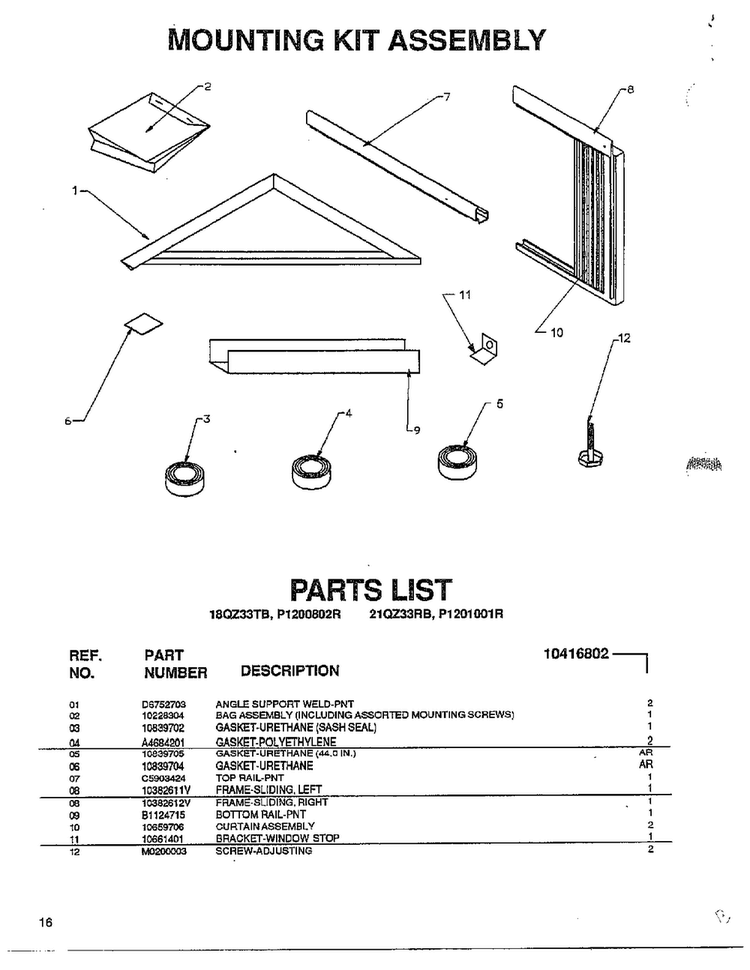 Mounting Kit Diagram and Parts List for 5796  Amana Air Conditioner