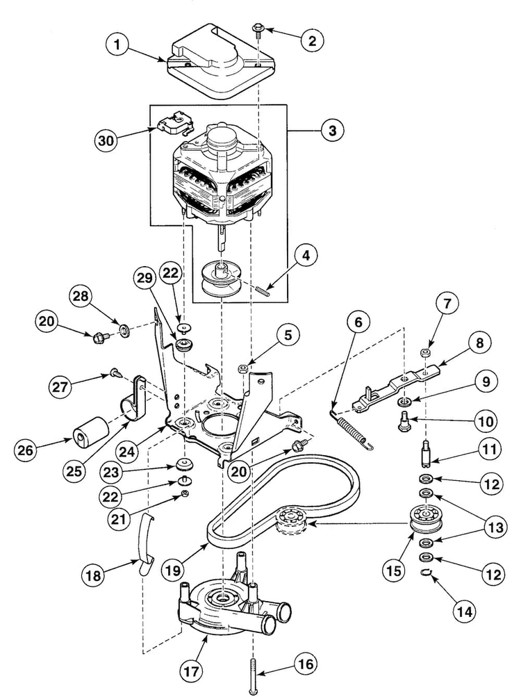 Motor Assy Diagram and Parts List for SWT820WN  Speed Queen Washer