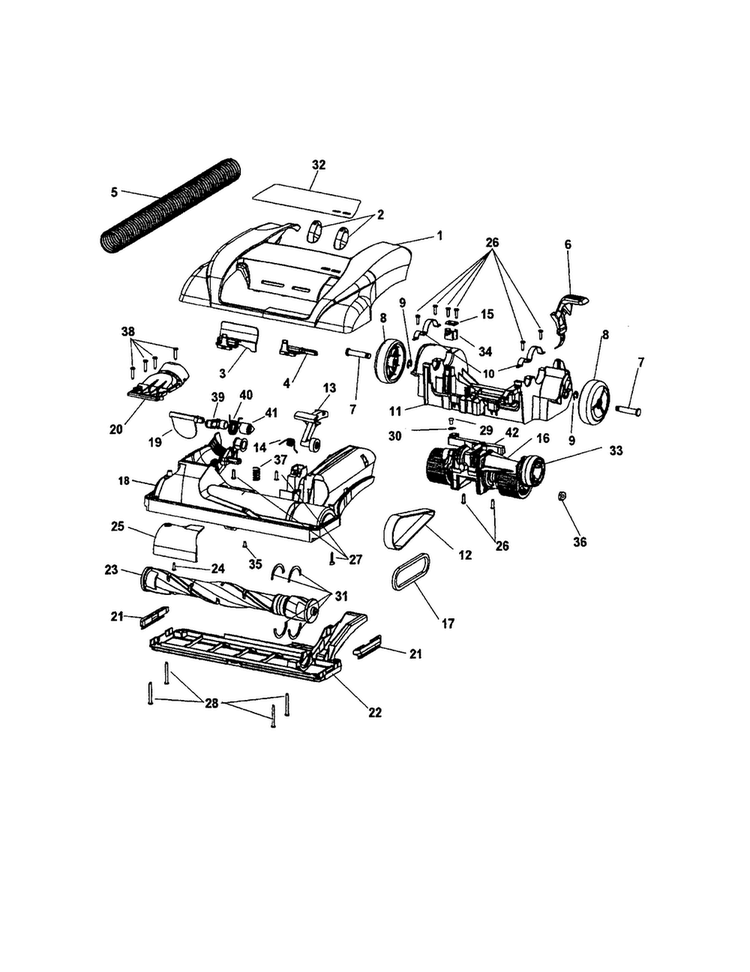 Hood/agitator/wheels Diagram and Parts List for U6630-960  Hoover Upright Vacuum