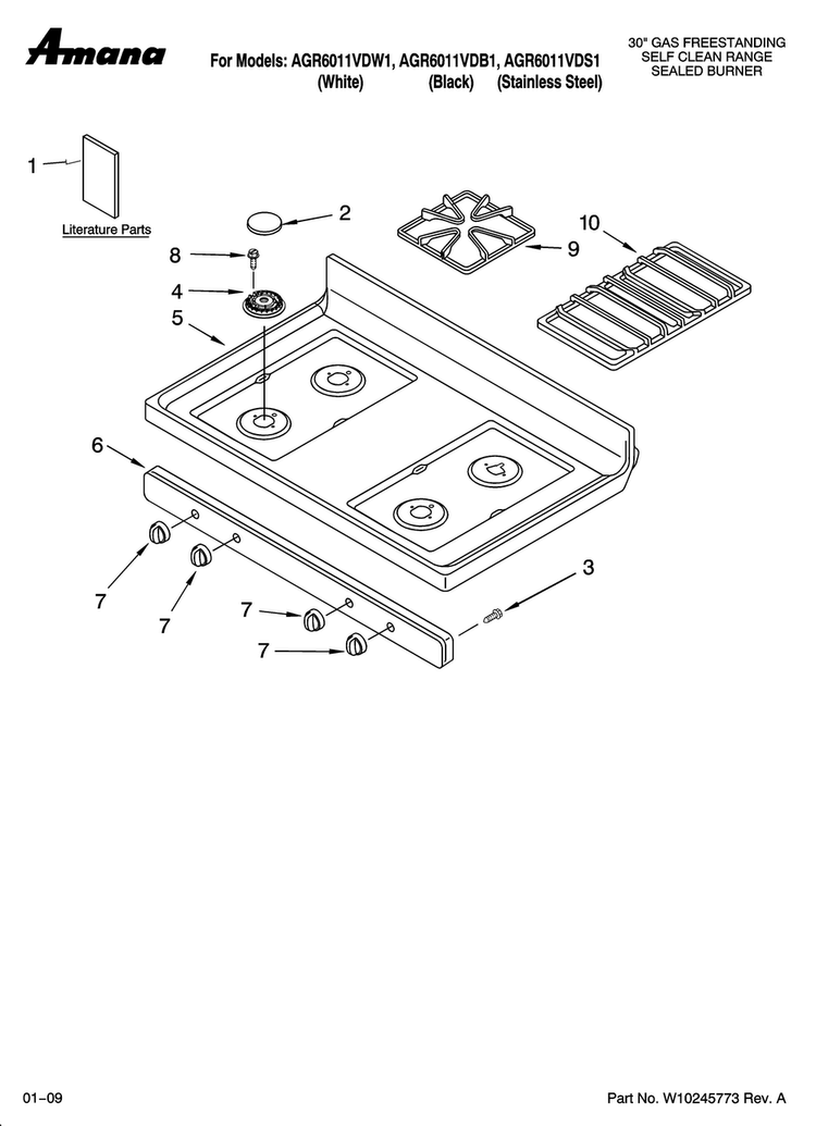 Cooktop Parts Diagram and Parts List for AGR6011VDS1  Amana Range