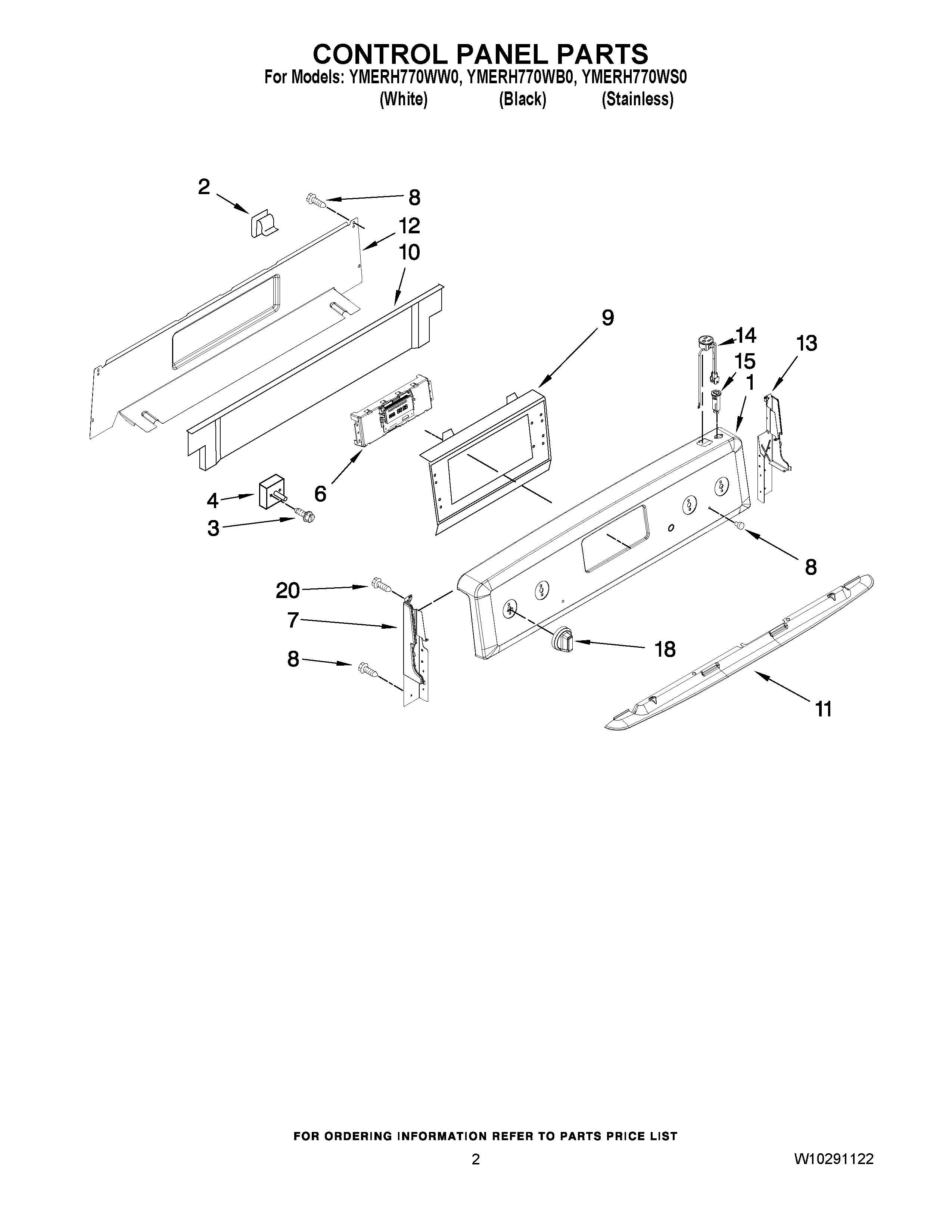02 - CONTROL PANEL PARTS Diagram and Parts List for YMERH770WS0  Maytag Range