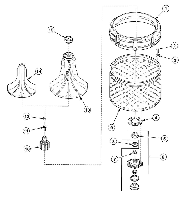 Washtub Assy Diagram and Parts List for SWT210LA1124  Speed Queen Washer