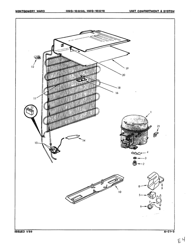 Unit Compartment And System Diagram and Parts List for 103200  Admiral Refrigerator