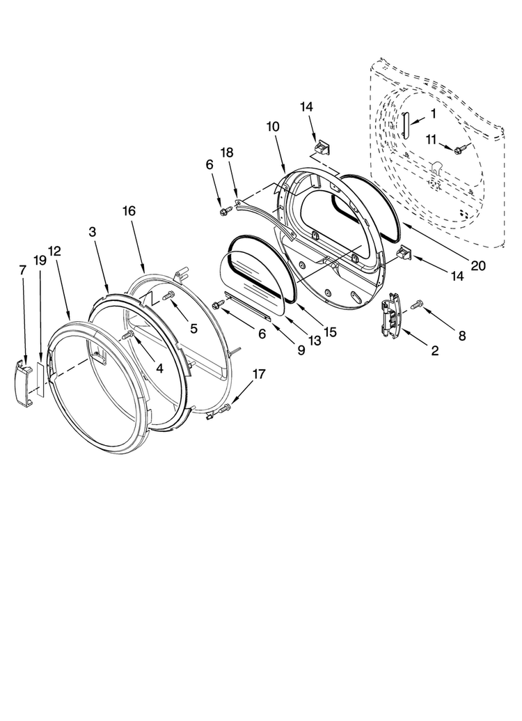 Door Parts, Optional Parts Diagram and Parts List for MEDZ600TE2  Maytag Dryer
