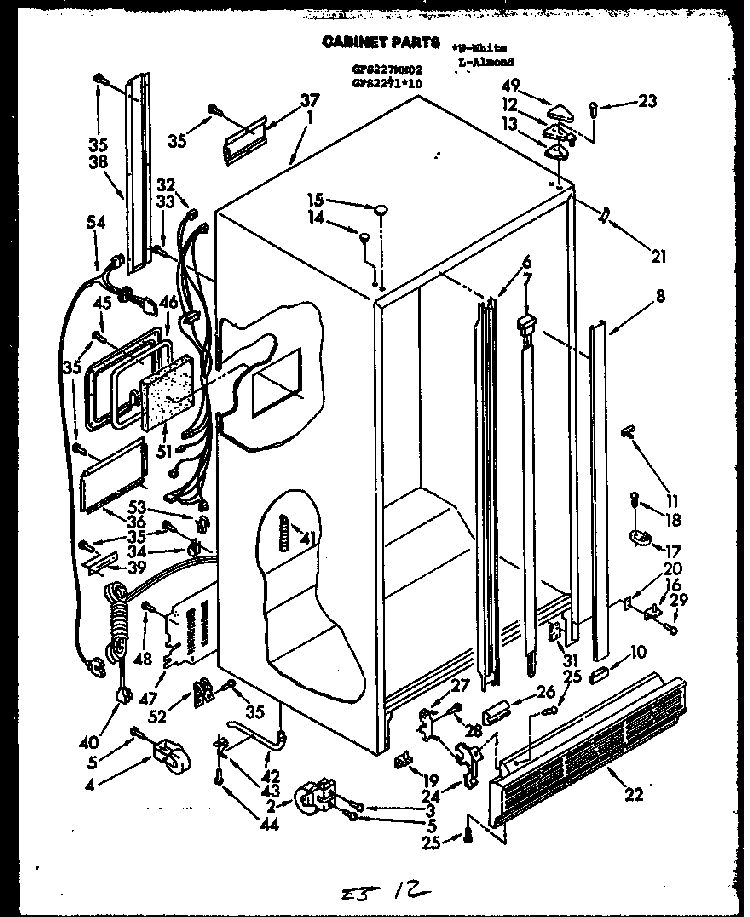 Cabinet Parts Diagram and Parts List for GFS207 MN01 Caloric Refrigerator