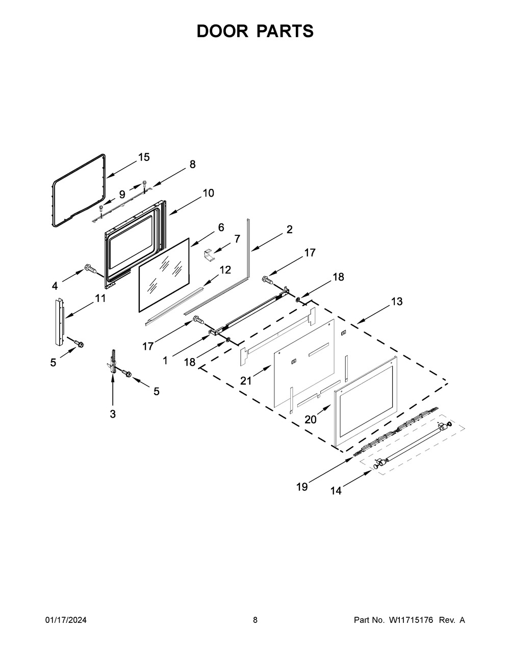 Door Parts Diagram and Parts List for MER8800FZ6  Maytag Range