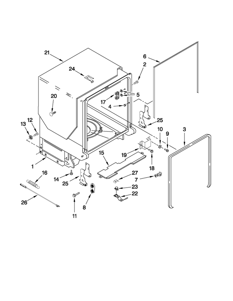 Tub And Frame Parts Diagram and Parts List for JDB3200AWS4  Jenn-Air Dishwasher