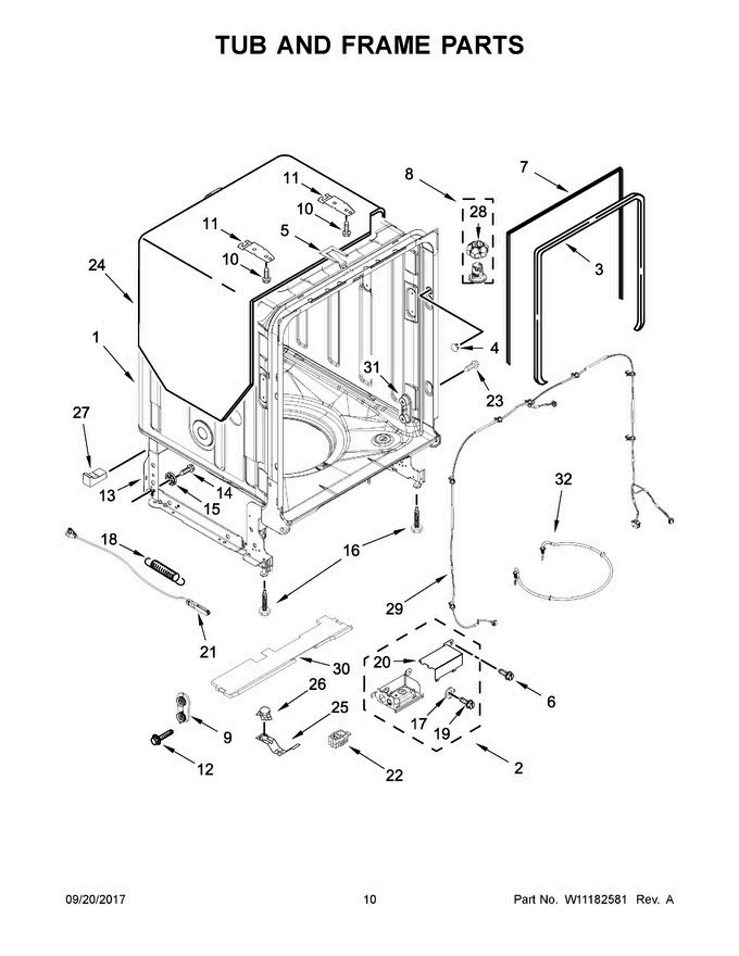06 - Tub And Frame Parts Diagram and Parts List for JDB9200CWS3  Jenn-Air Dishwasher