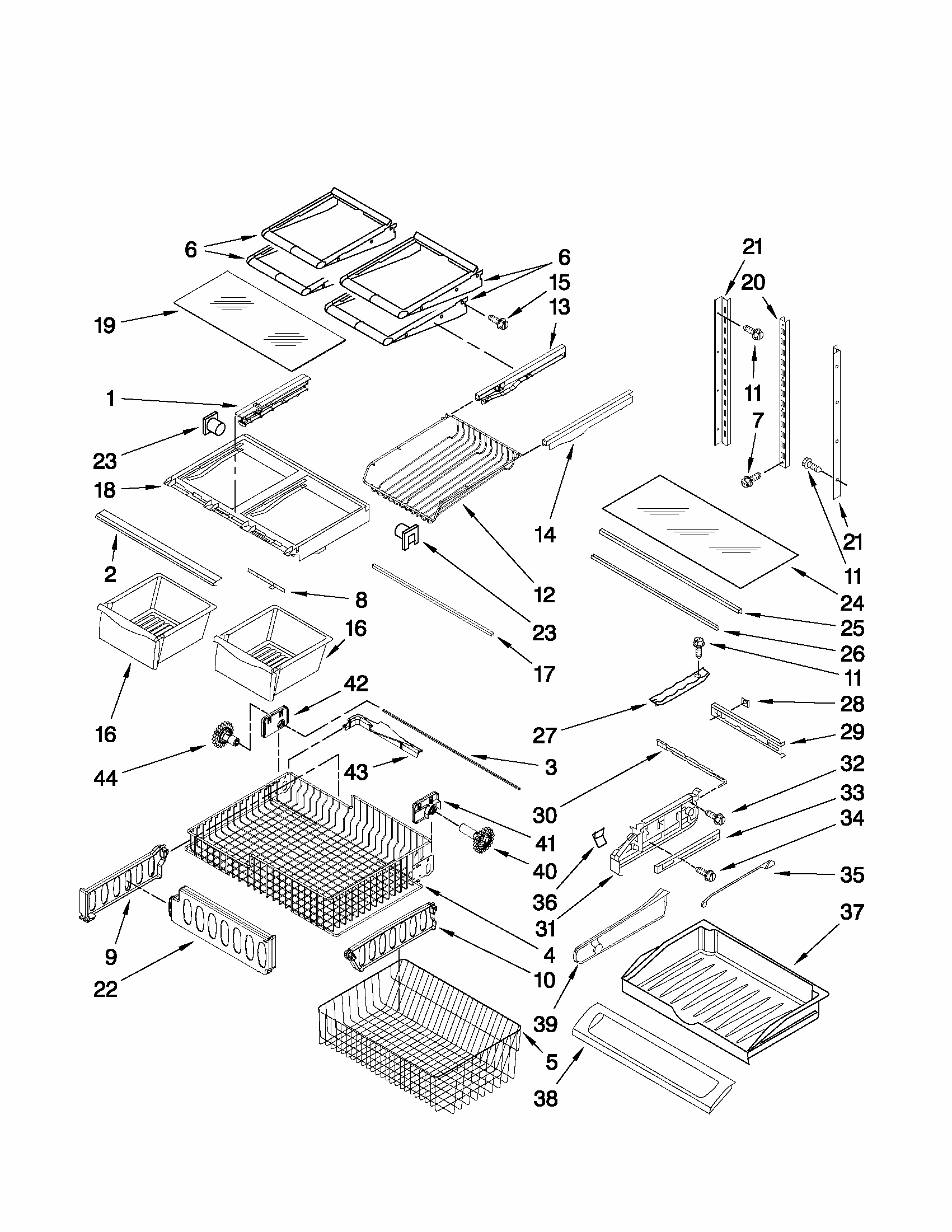 Shelf Parts Diagram and Parts List for MFF2558VEW1  Maytag Refrigerator