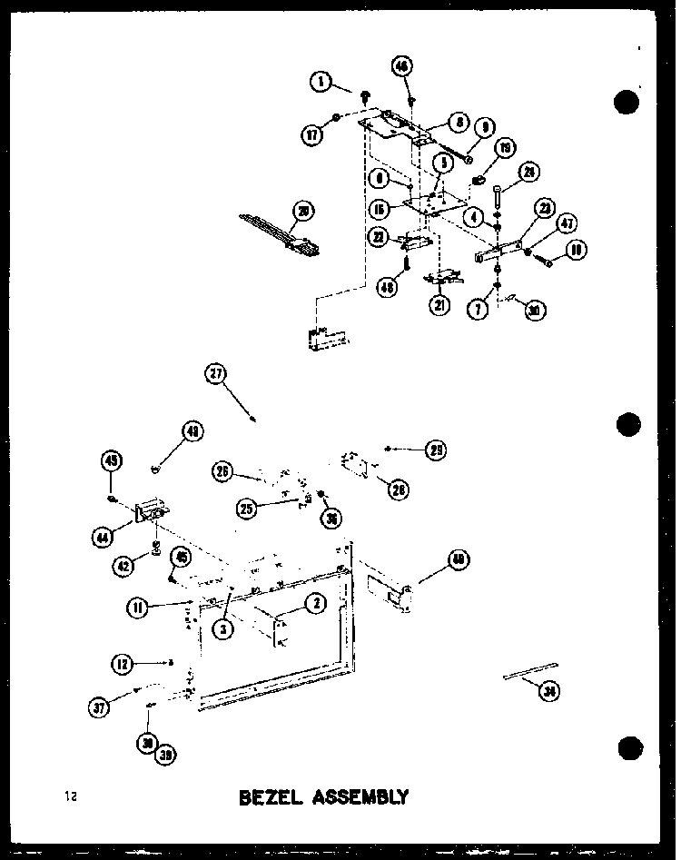 Bezel Assembly Diagram and Parts List for RC-14S P72649-1M Amana Microwave