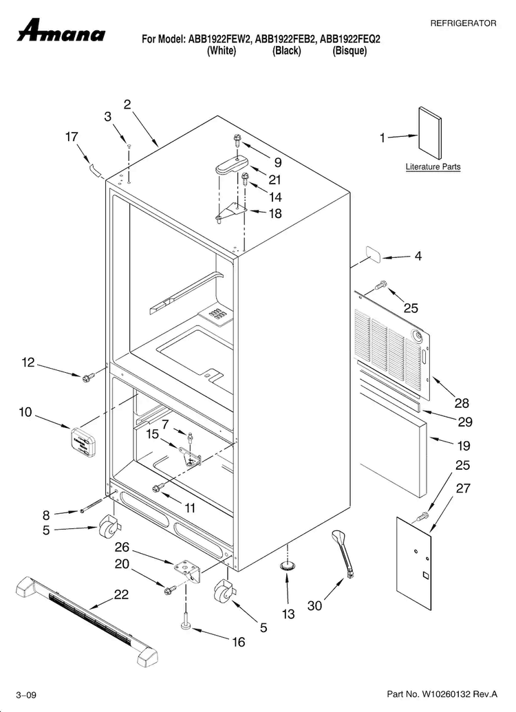 Cabinet Parts Diagram and Parts List for ABB1922FEW2  Amana Refrigerator