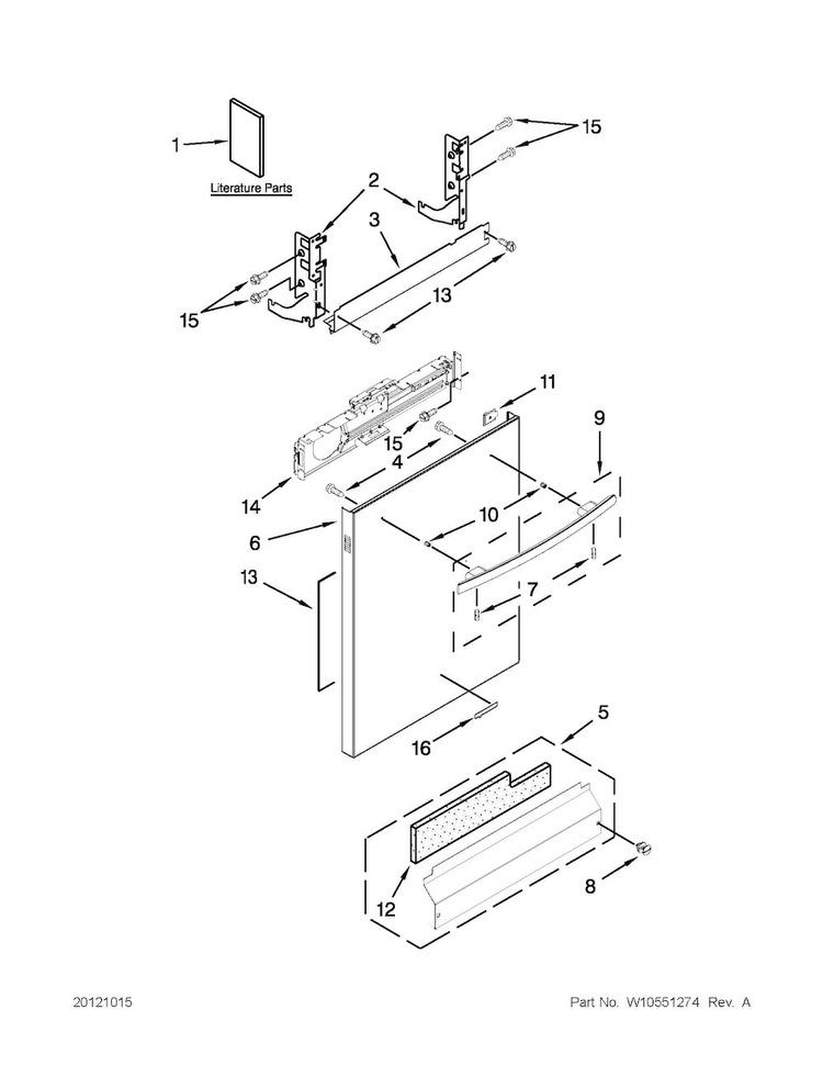 Door Panel Parts Diagram and Parts List for JDB8200AWS1  Jenn-Air Dishwasher
