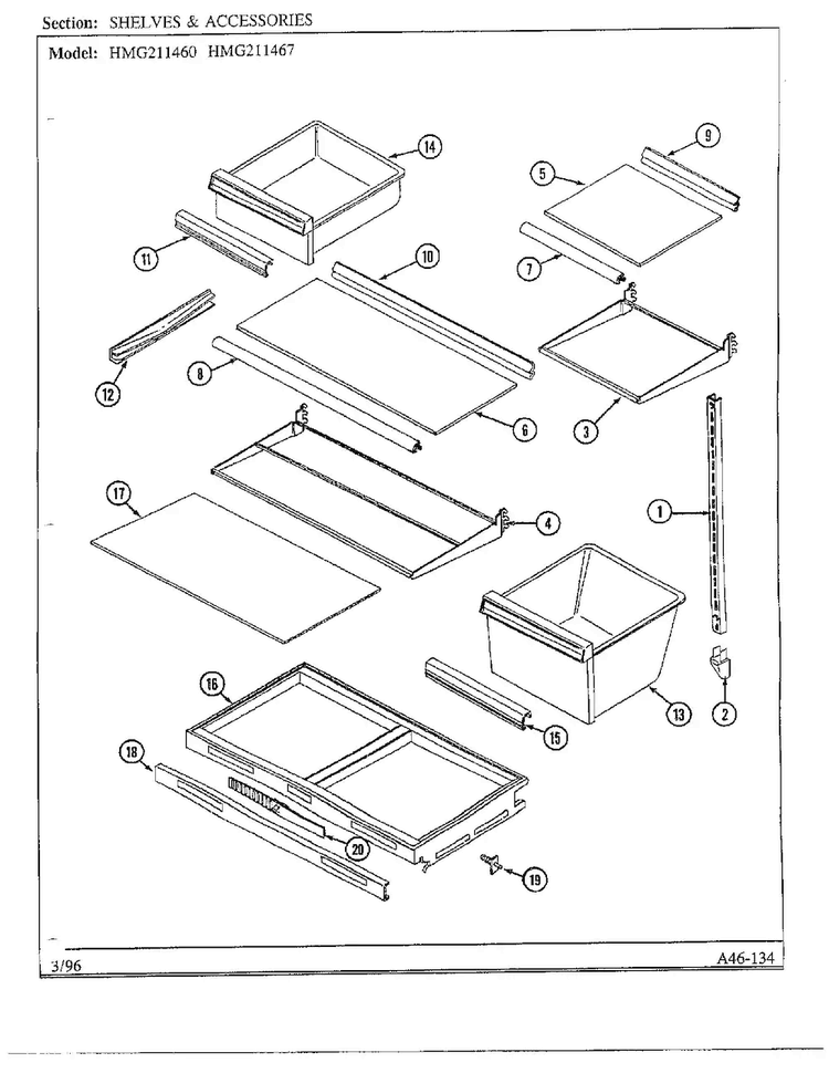 Shelves/accessories Diagram and Parts List for HMG211460  Admiral Refrigerator