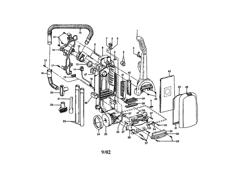 Upper Handle/hose/bag Housing Door Diagram and Parts List for U5398-990  Hoover Upright Vacuum