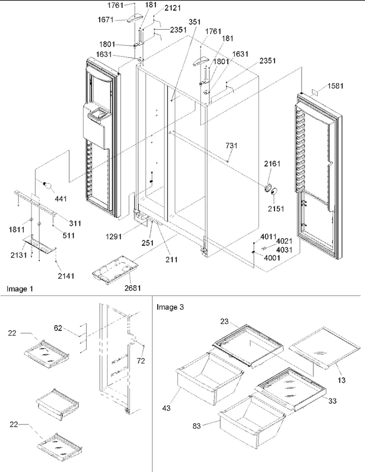 Lights, Hinges & Shelving Diagram and Parts List for SSD522VS-P1320307WS  Amana Refrigerator