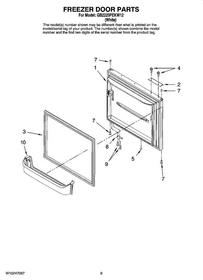 05 - Freezer Door Parts Diagram and Parts List for GB2225PEKW12  Amana Refrigerator