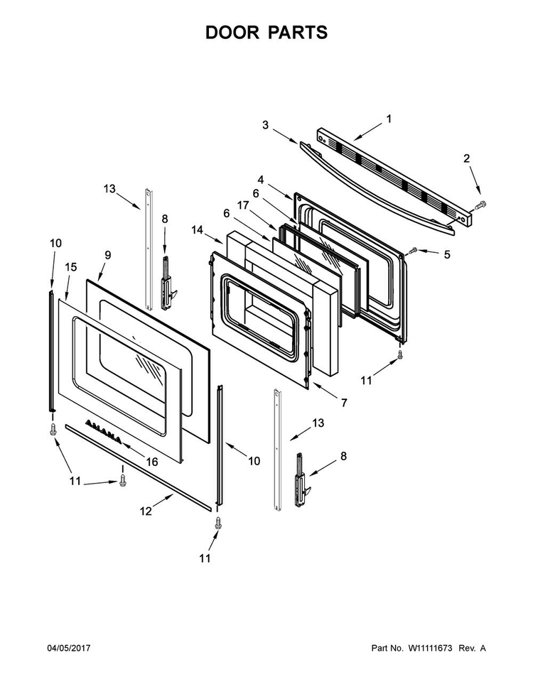 Door Parts Diagram and Parts List for YAER6603SFW1  Amana Range