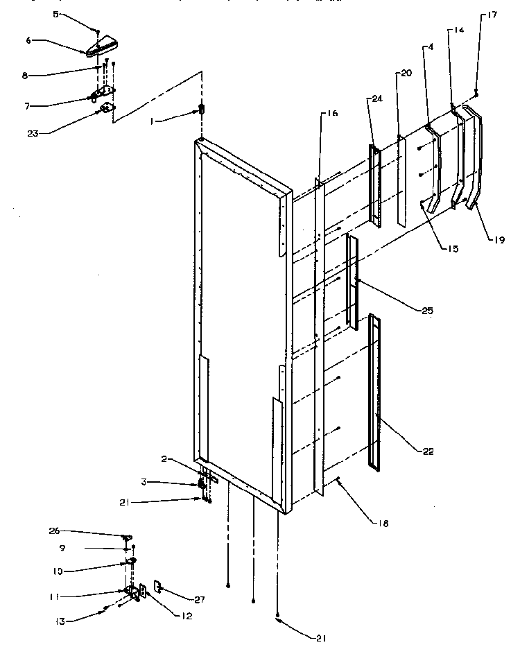 Refrigerator Door Hinge And Trim Parts Diagram and Parts List for SPD25QA3W-P1181321WW  Amana Refrigerator