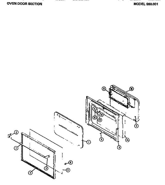 04 - Oven Door Section Diagram and Parts List for 980001  Litton Range