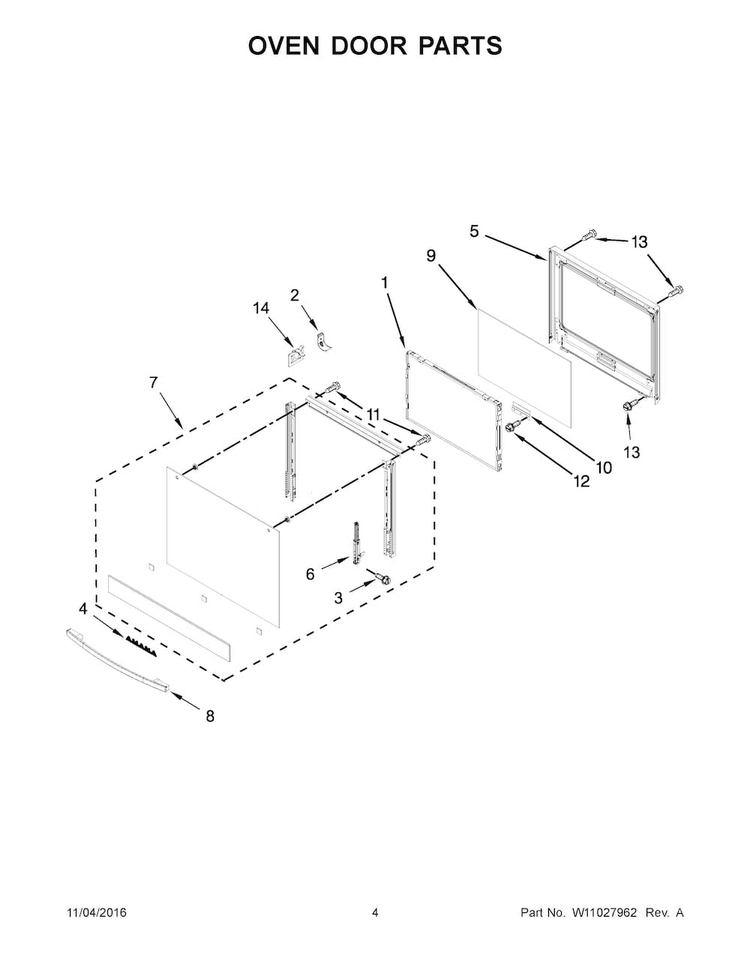 Oven Door Parts Diagram and Parts List for AWO6317SFB01  Amana Wall Oven