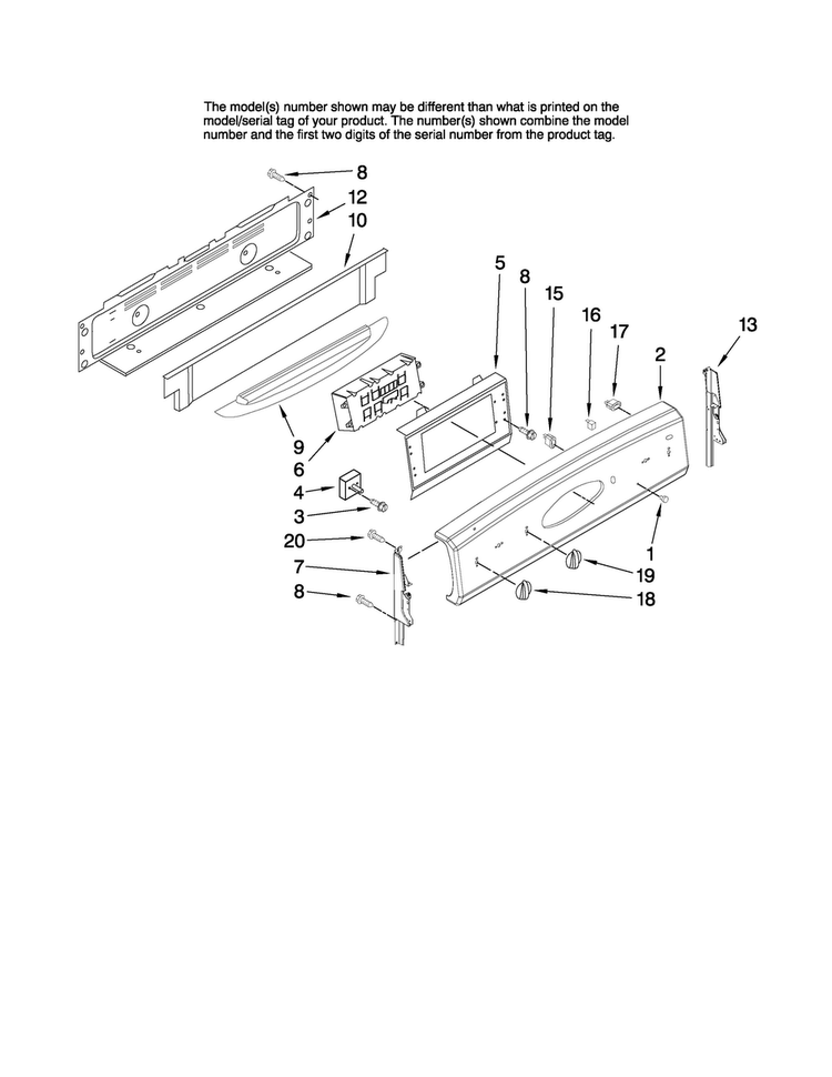 Control Panel Parts Diagram and Parts List for MER5775RAW1  Maytag Range