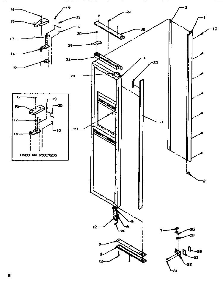 Door/hinge/trim Freezer Diagram and Parts List for SRDE520SBW-P1183102WW  Amana Refrigerator