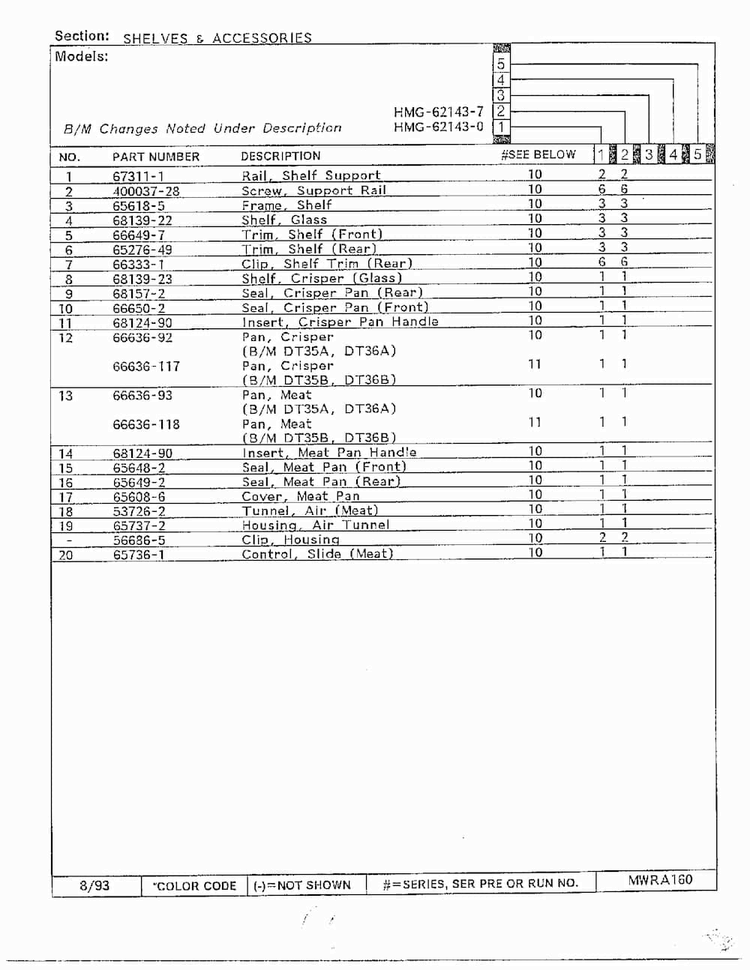 Shelves And Accessories Page 2 Diagram and Parts List for 62143-0A  Admiral Refrigerator