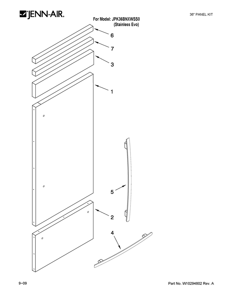 Panel Kit Parts Diagram and Parts List for JPK36BNXWSS0  Jenn-Air Refrigerator