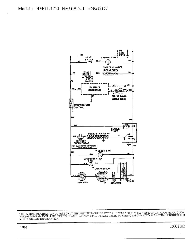 Wiring Information Diagram and Parts List for 19175  Admiral Refrigerator