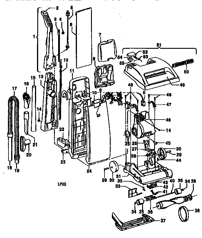 Unit Parts Diagram and Parts List for U5215-930  Hoover Upright Vacuum