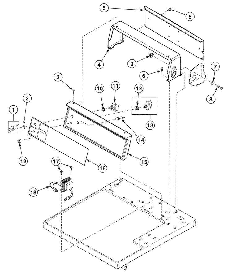 Control Panel Diagram and Parts List for SDG909WF  Speed Queen Dryer