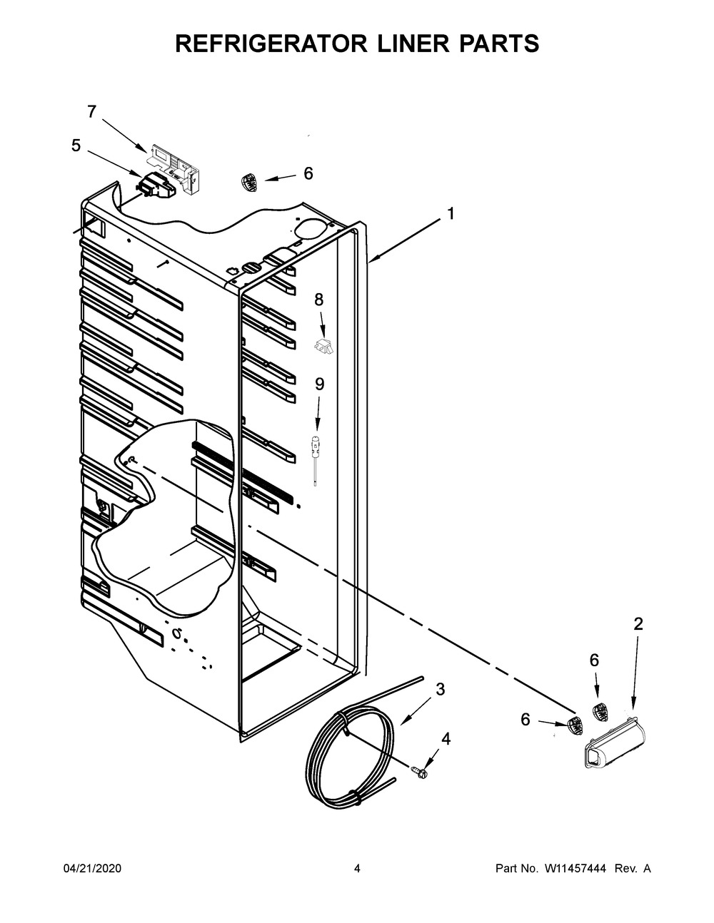 Refrigerator Liner Parts Diagram and Parts List for ASI2575GRB05  Maytag Refrigerator