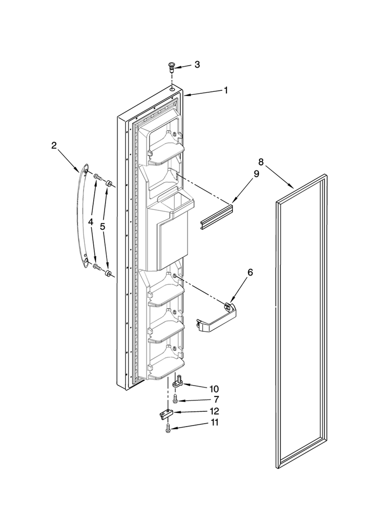 Freezer Door Parts Diagram and Parts List for MSD2254VEQ00  Maytag Refrigerator