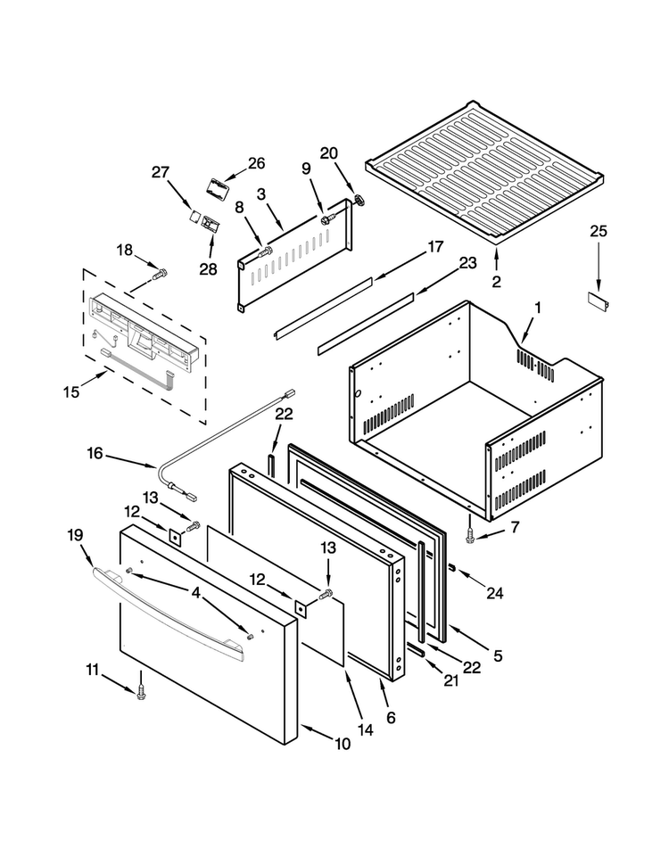 Upper Drawer Parts Diagram and Parts List for JUD24FRECX00  Jenn-Air Refrigerator