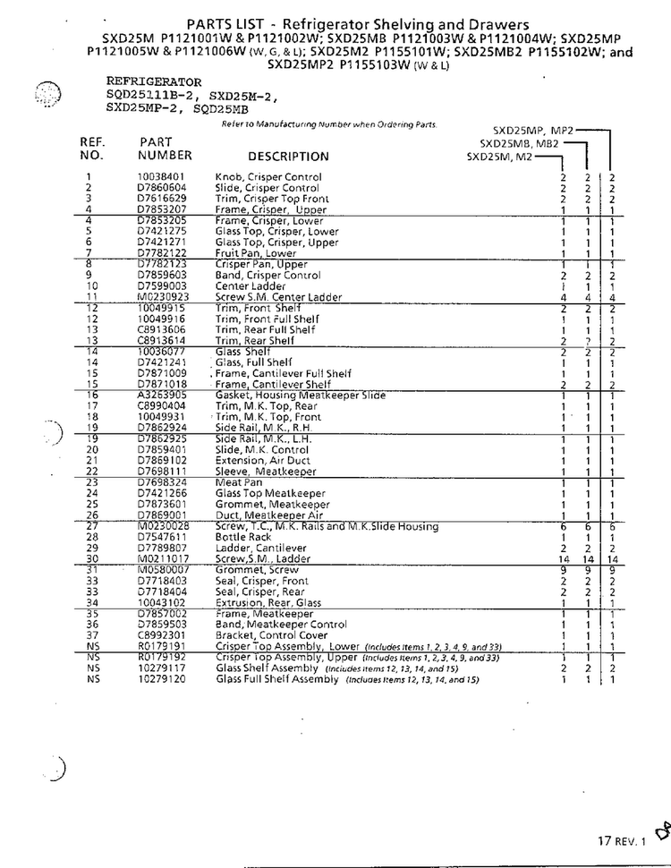 Refrigerator Shelving And Drawers Page 2 Diagram and Parts List for SXD25MP-2  Amana Refrigerator