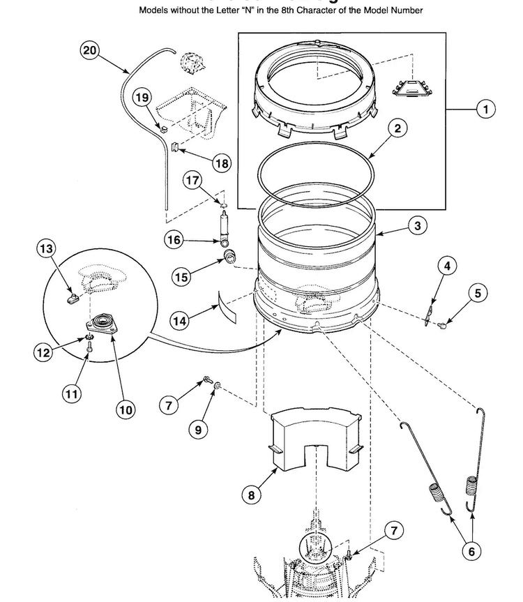 Tub Assy 2 Diagram and Parts List for SWT020LN  Speed Queen Washer