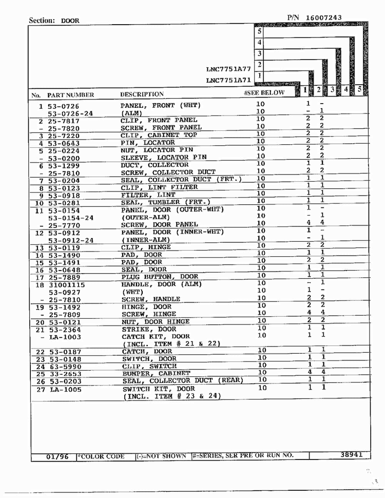 Door Page 2 Diagram and Parts List for 7751A77  Norge Dryer